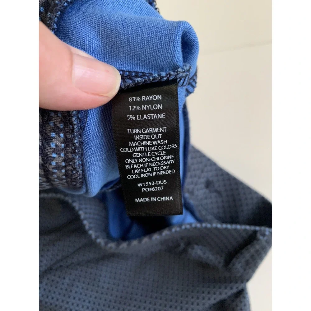Betabrand Womens Pants Large Petite Blue‎ Pull On Straight Leg Stretch Geometric